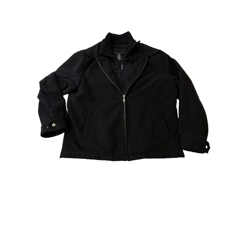 Men’s Attention Black Wool Blend Zip Jacket Size Medium Moto Style